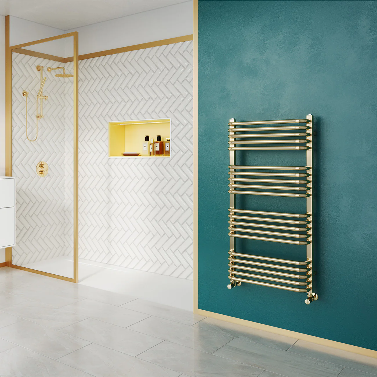 Crossmoor - Polished Gold Towel Radiator - H1000mm x W500mm - Image 3