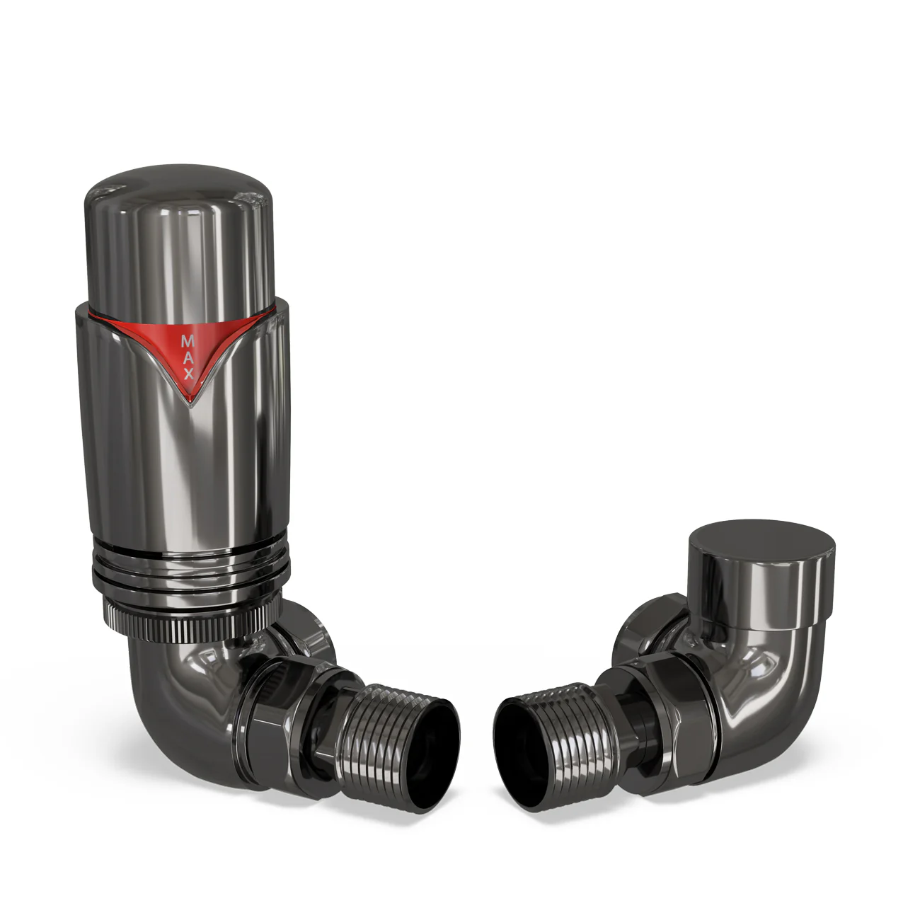 Derry Bold - Black Nickel Thermostatic Radiator Valve & Lockshield Corner 15mm