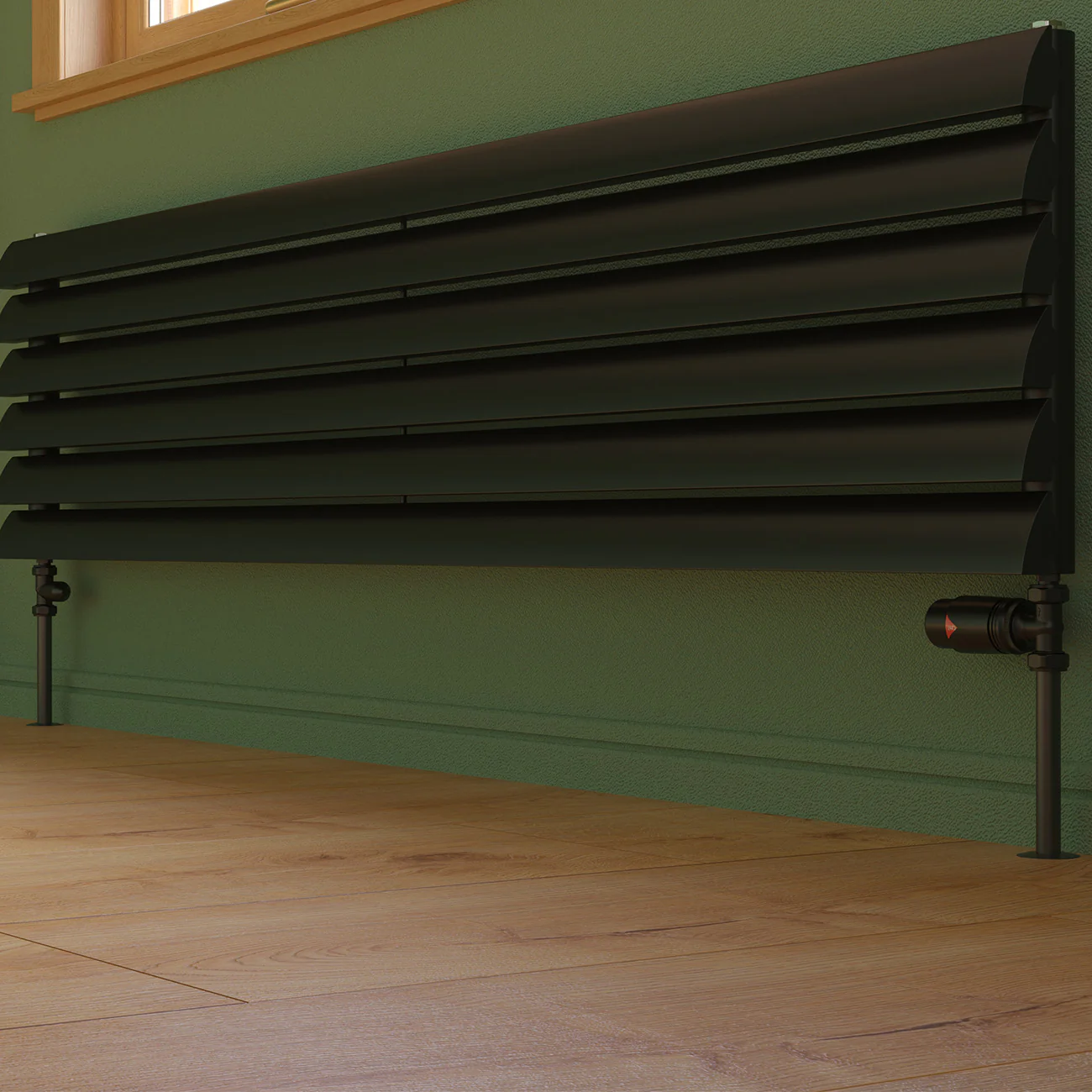 Derry Bold - Black Thermostatic Radiator Valve & Lockshield Straight 15mm - Image 2