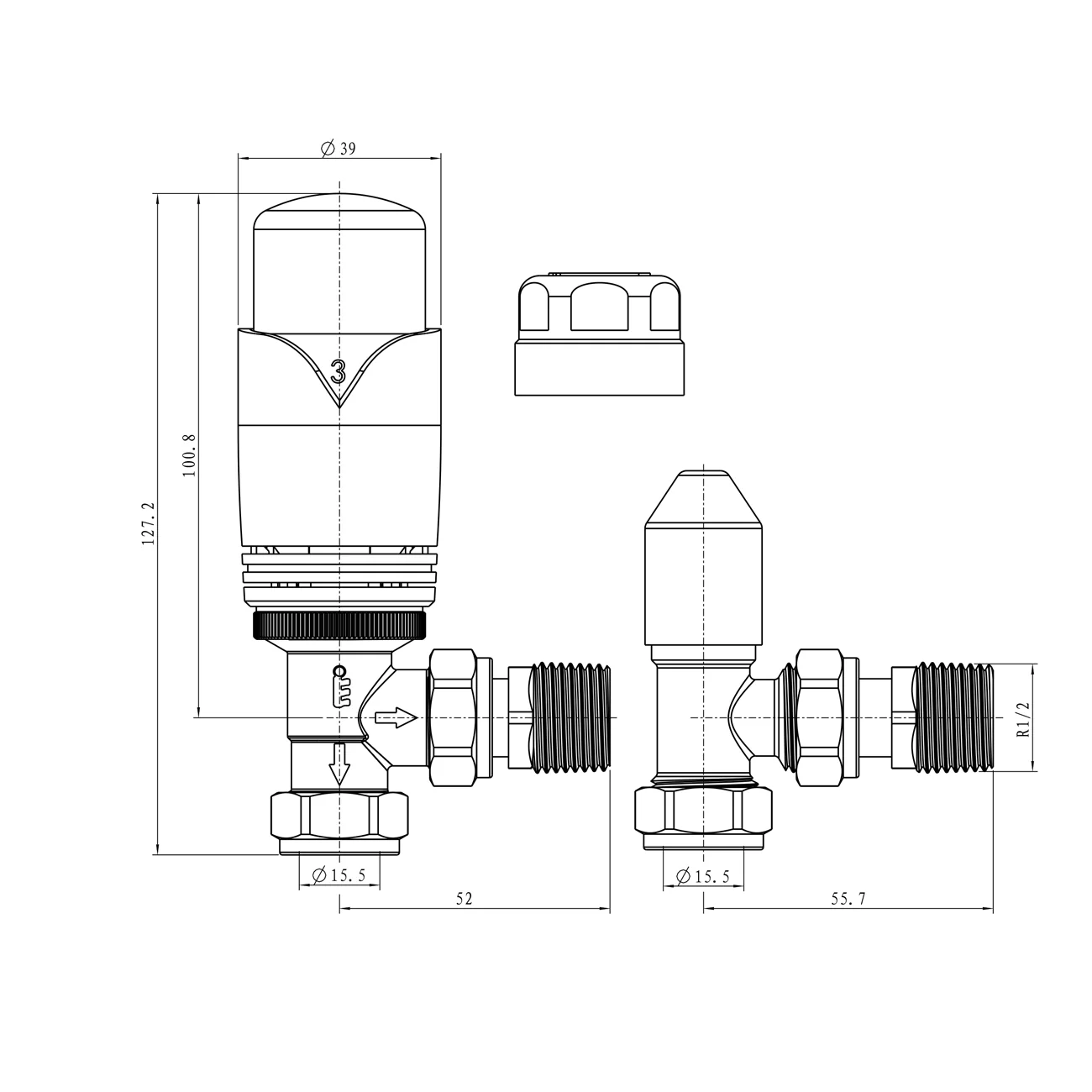 Derry Bold - Chrome Thermostatic Radiator Valve & Lockshield Angled 8mm - Image 2
