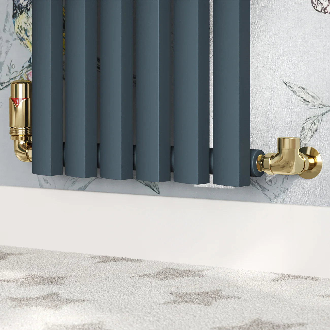 Derry Bold - Polished Brass Thermostatic Radiator Valve & Lockshield Corner 15mm - Image 2