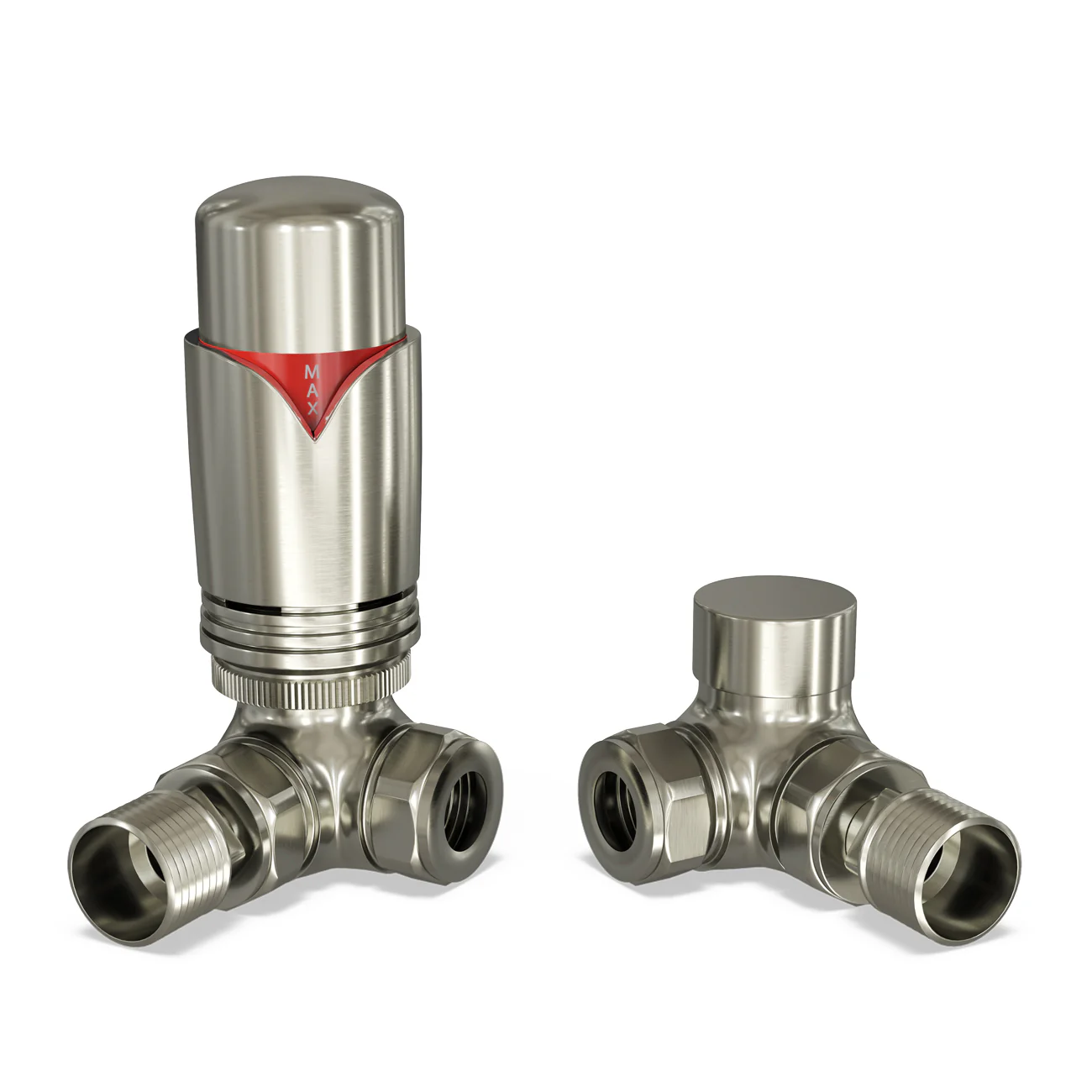 Derry Bold - Silver Nickel Thermostatic Radiator Valve & Installation Kit Corner 15mm - Image 2