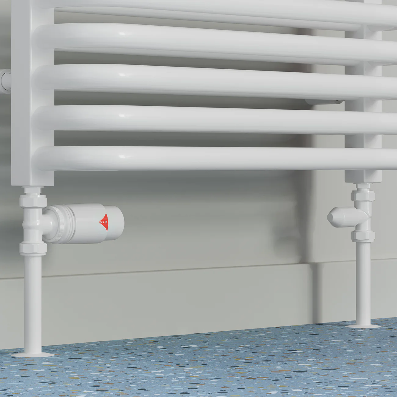 Derry Bold - White Thermostatic Radiator Valve & Lockshield Straight 15mm - Image 2