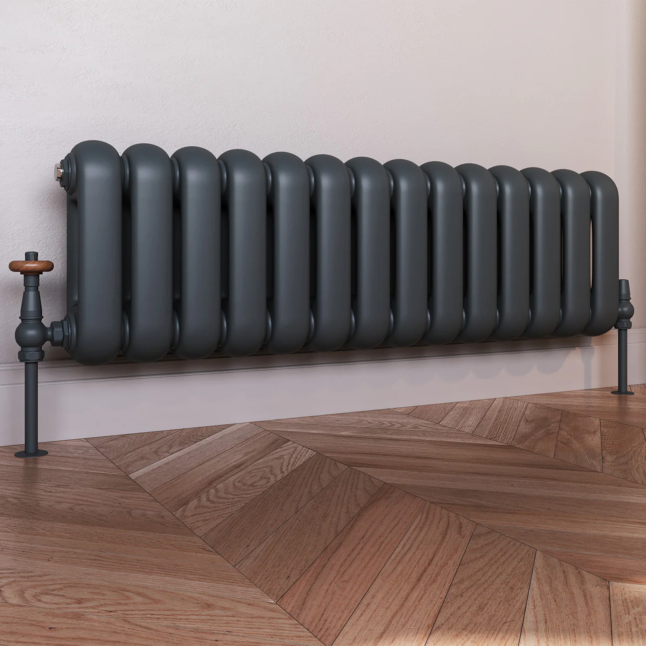 Derry Traditional - Anthracite Thermostatic Radiator Valve & Lockshield Angled 15mm - Image 2