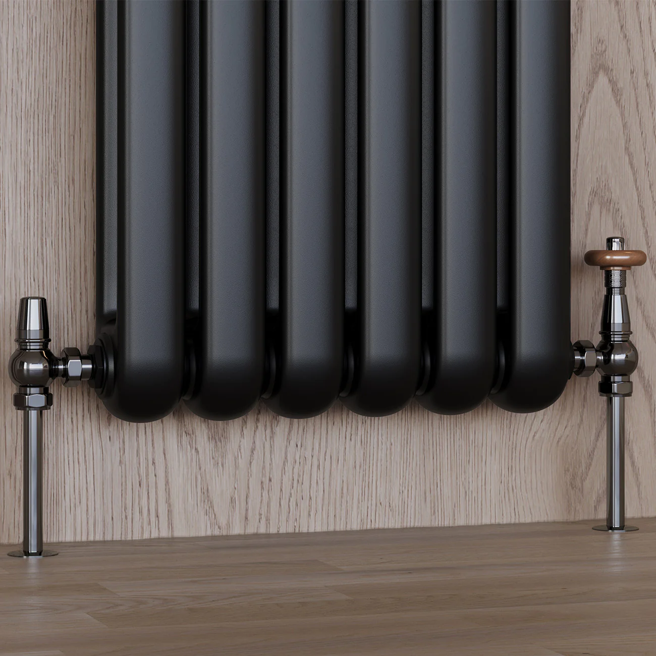 Derry Traditional - Black Nickel Thermostatic Radiator Valve & Lockshield Angled 10mm - Image 2
