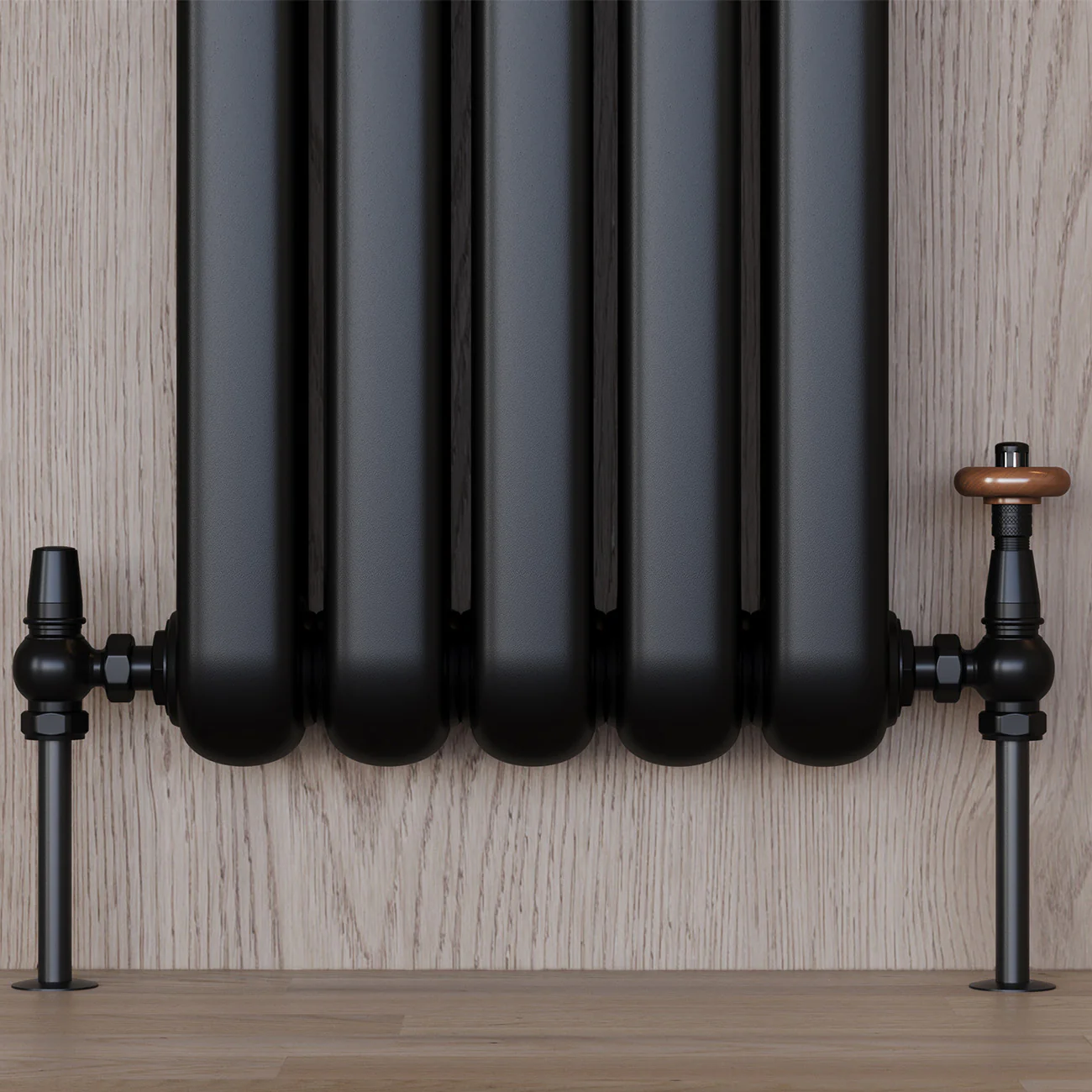 Derry Traditional - Black Thermostatic Radiator Valve & Lockshield Angled 15mm - Image 2