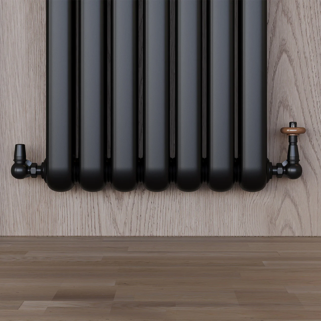 Derry Traditional - Black Thermostatic Radiator Valve & Lockshield Corner 8mm - Image 2