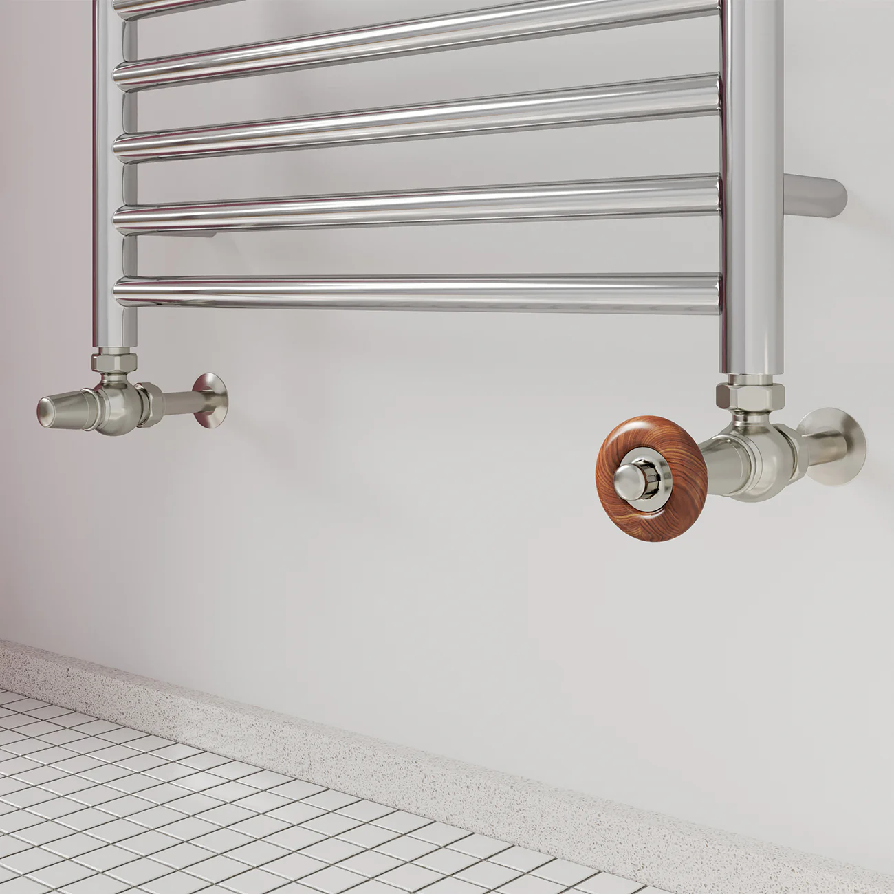 Derry Traditional - Silver Nickel Thermostatic Radiator Valve & Lockshield Angled 15mm - Image 2