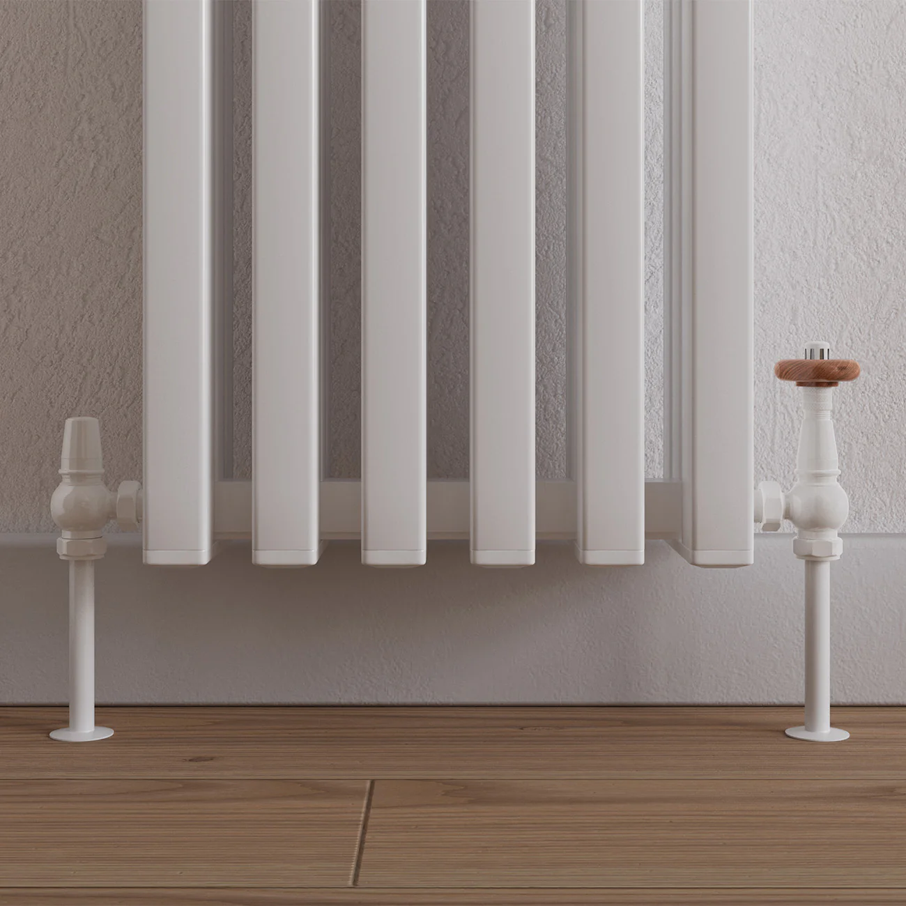 Derry Traditional - White Thermostatic Radiator Valve & Lockshield Angled 8mm - Image 2