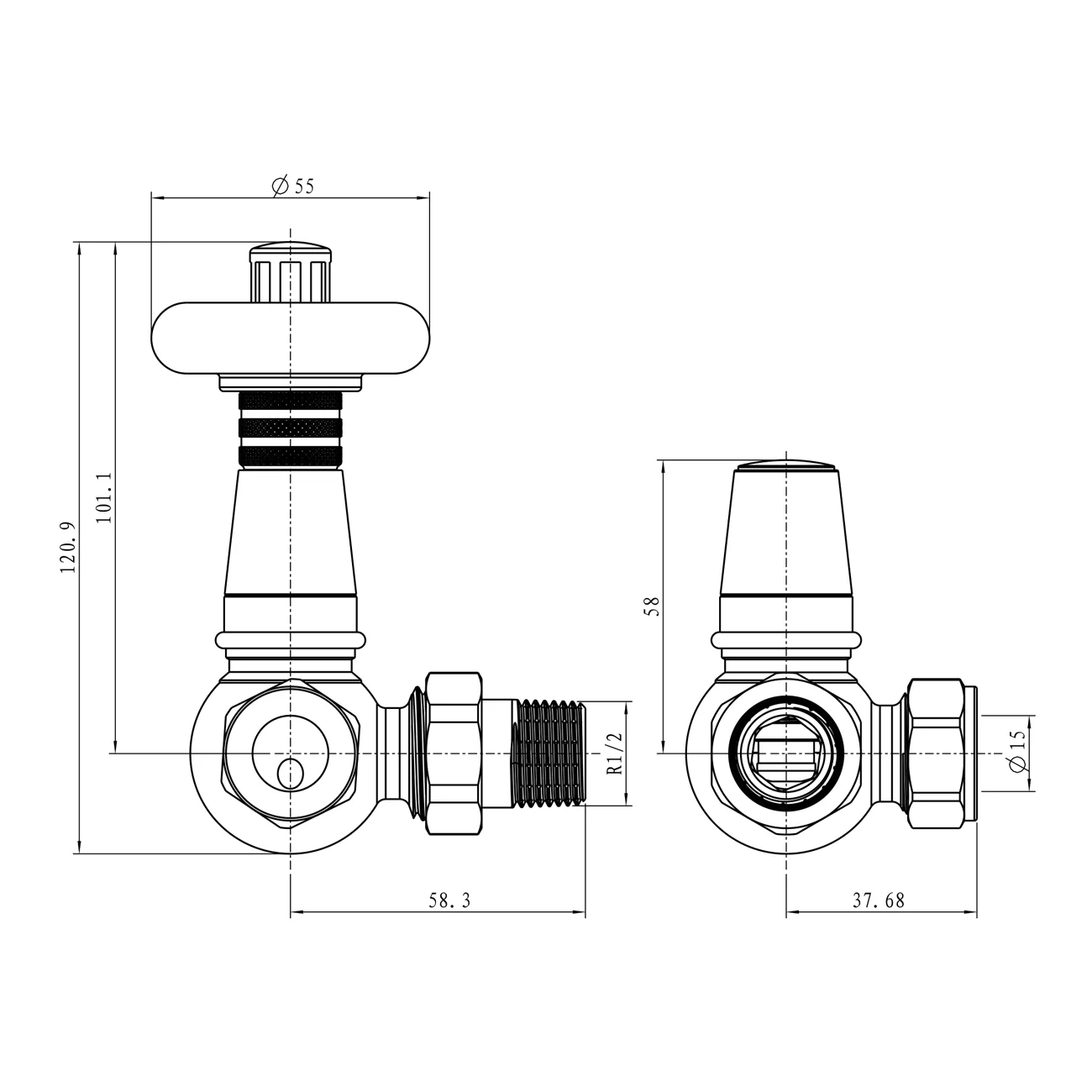 Derry Traditional - White Thermostatic Radiator Valve & Lockshield Corner 15mm - Image 3