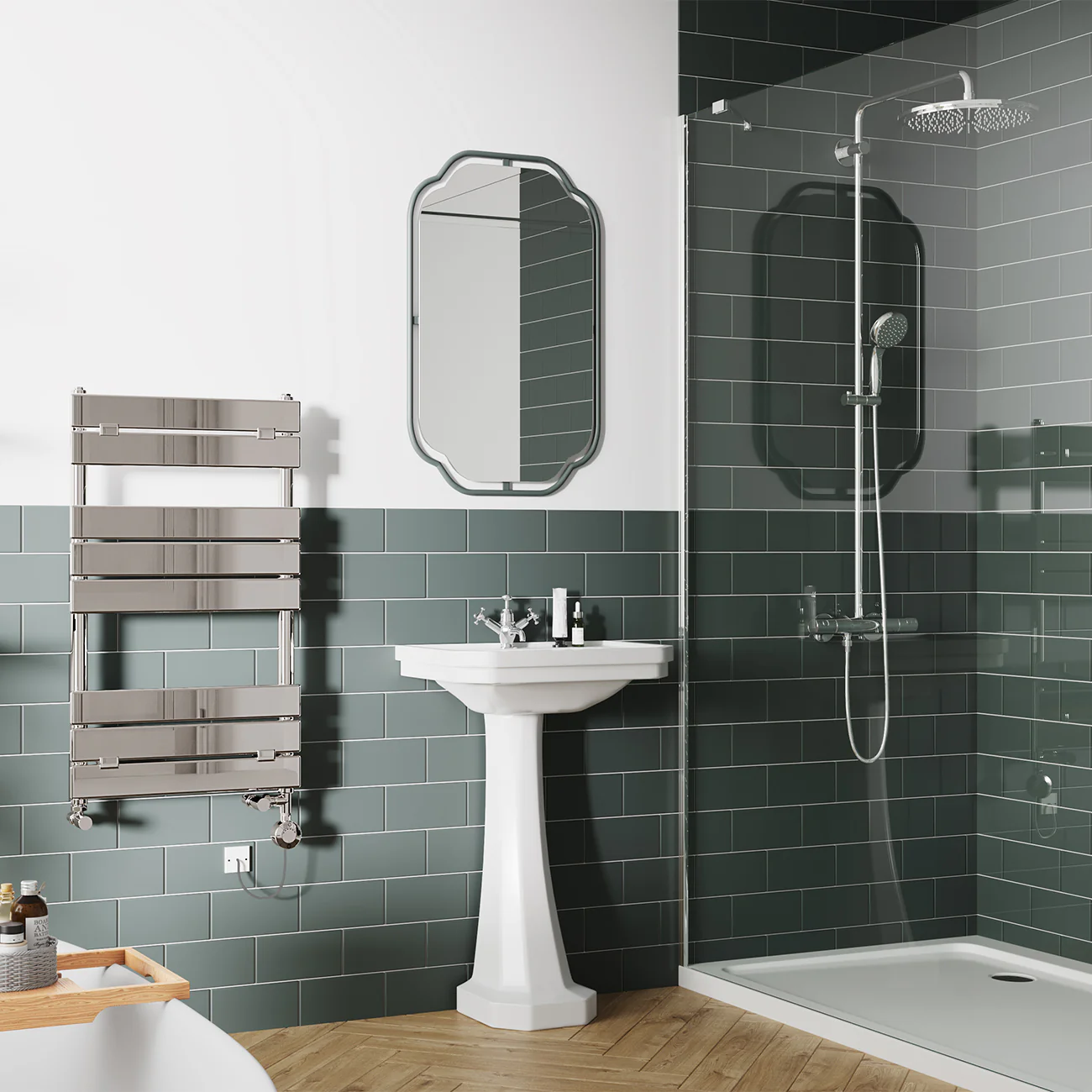 Egadi - Chrome Dual Fuel Towel Rail H840mm x W500mm Thermostatic - Straight - Image 2