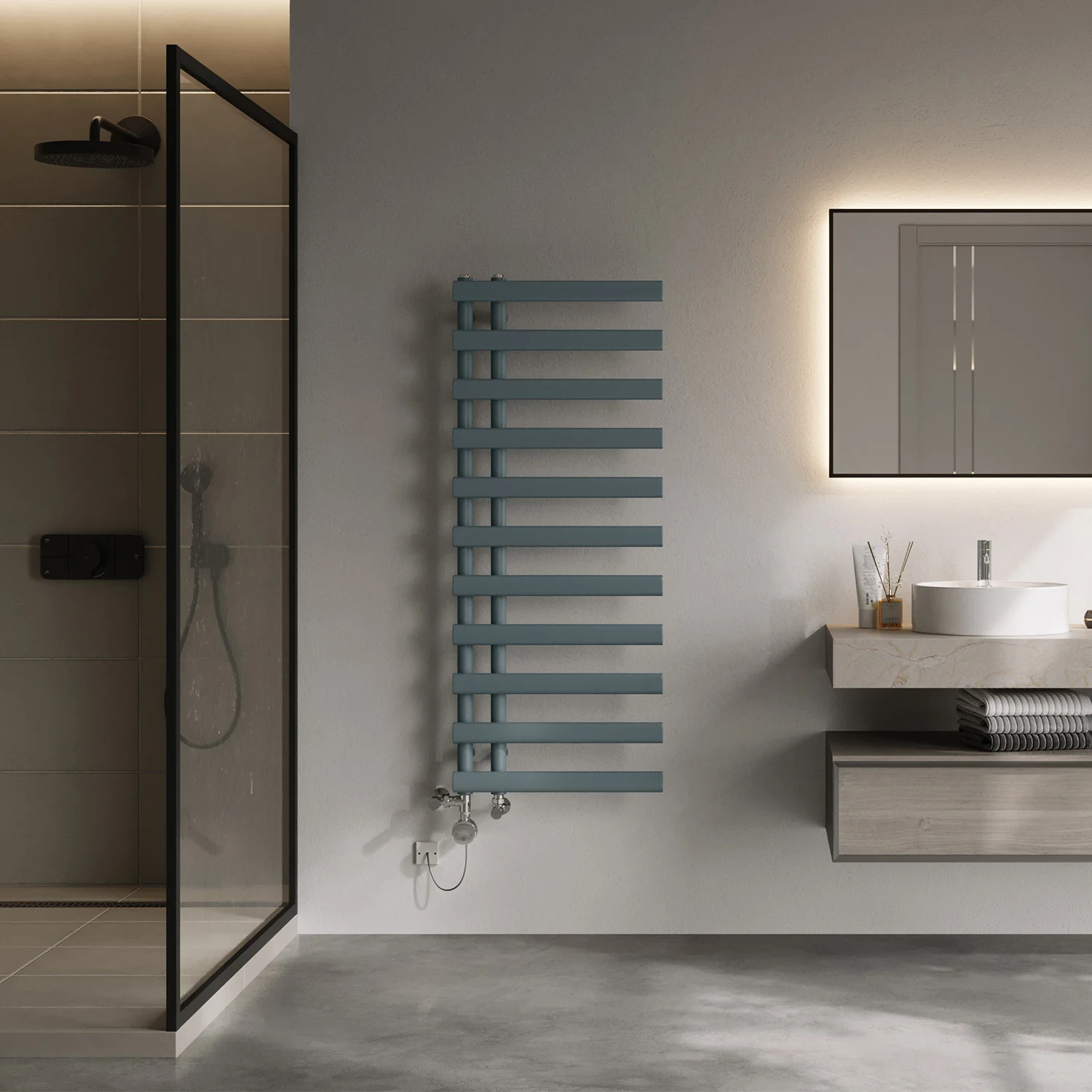 Elyan - Anthracite Dual Fuel Towel Rail H1238mm x W500mm Thermostatic - Image 3