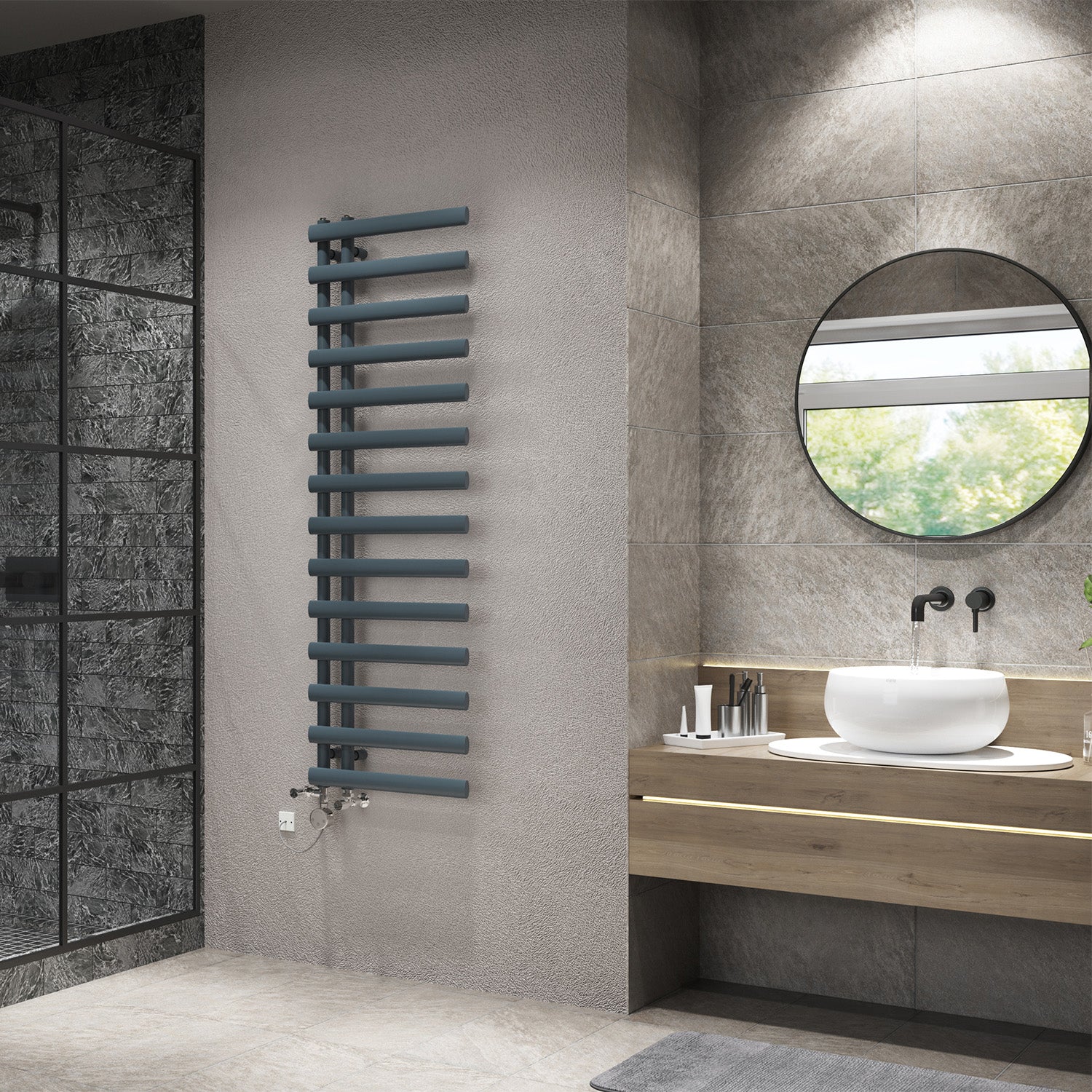 Elyan - Anthracite Dual Fuel Towel Rail H1592mm x W500mm Thermostatic - Image 3