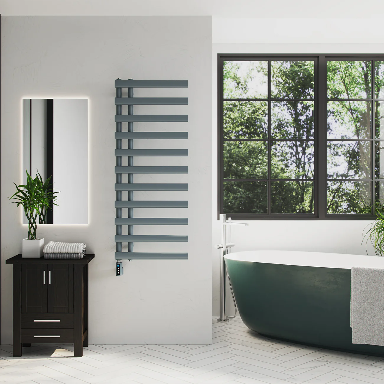 Elyan - Anthracite Electric Towel Rail H1238mm x W500mm 500w Thermostatic WIFI - Image 3