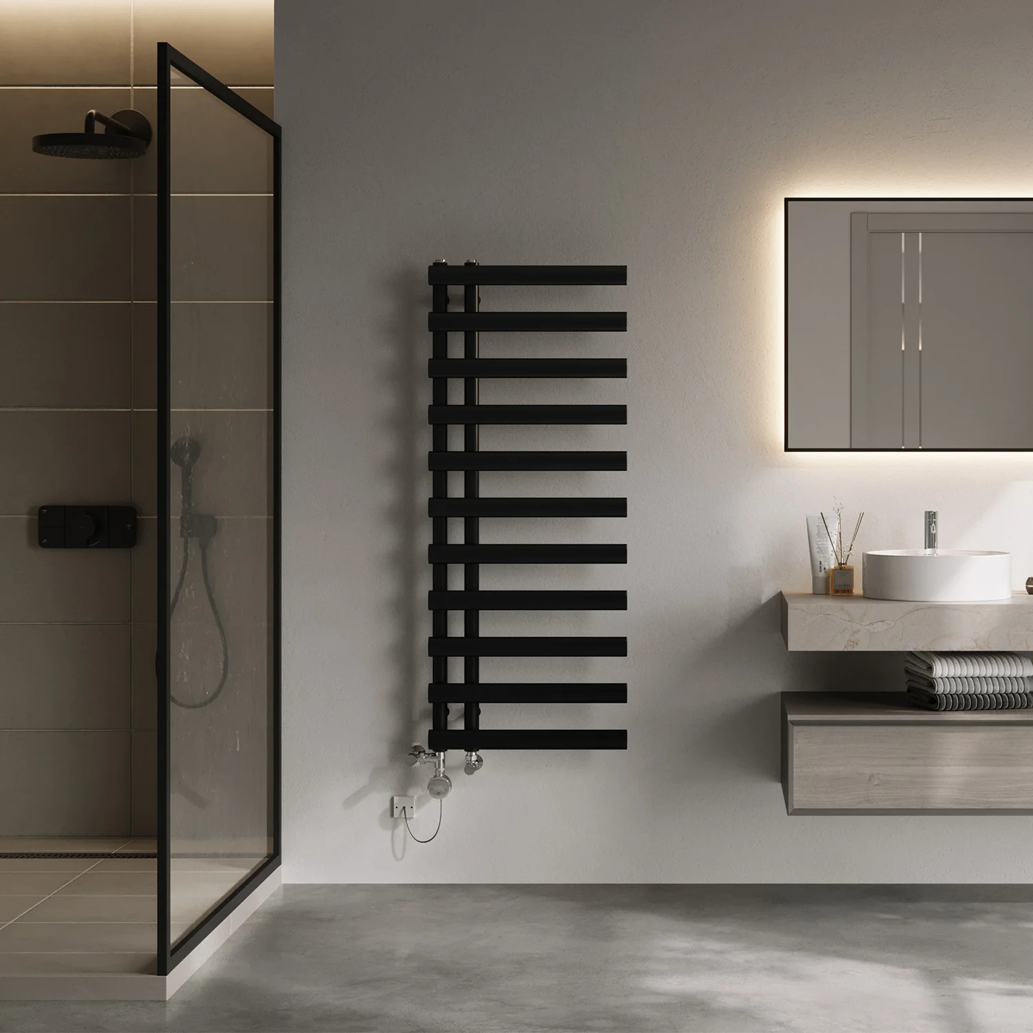 Elyan - Black Dual Fuel Towel Rail H1238mm x W500mm Thermostatic - Image 3
