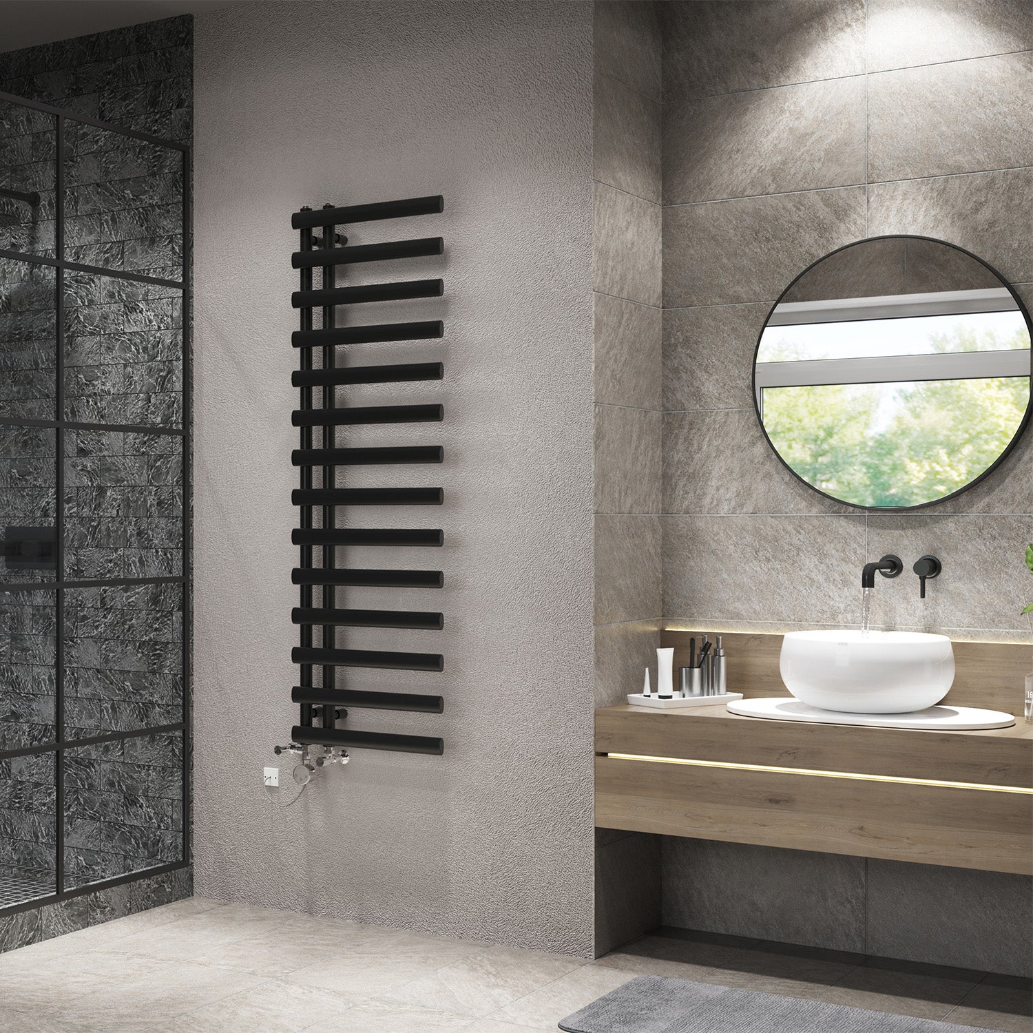 Elyan - Black Dual Fuel Towel Rail H1592mm x W500mm Thermostatic - Image 3