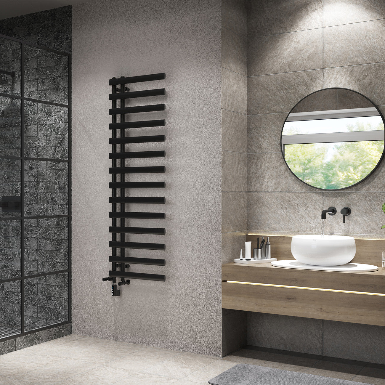 Elyan - Black Dual Fuel Towel Rail H1592mm x W500mm Thermostatic WIFI - Image 3