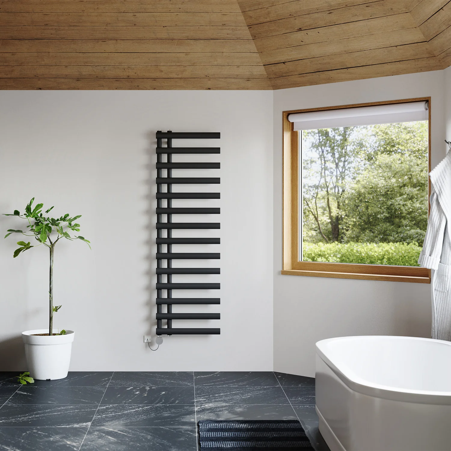 Elyan - Black Electric Towel Rail H1592mm x W500mm 700w Thermostatic - Image 3