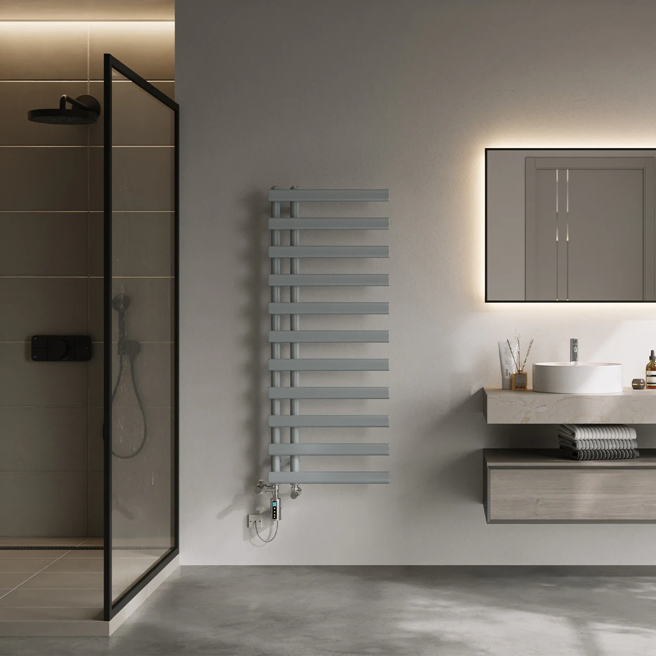 Elyan - Silver Dual Fuel Towel Rail H1238mm x W500mm Thermostatic WIFI - Image 3