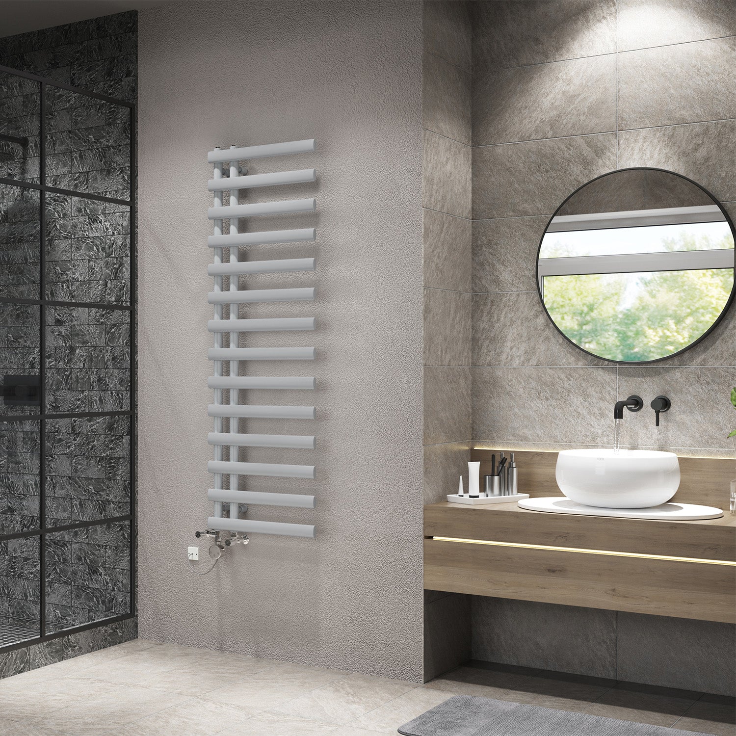 Elyan - Silver Dual Fuel Towel Rail H1592mm x W500mm Thermostatic - Image 3