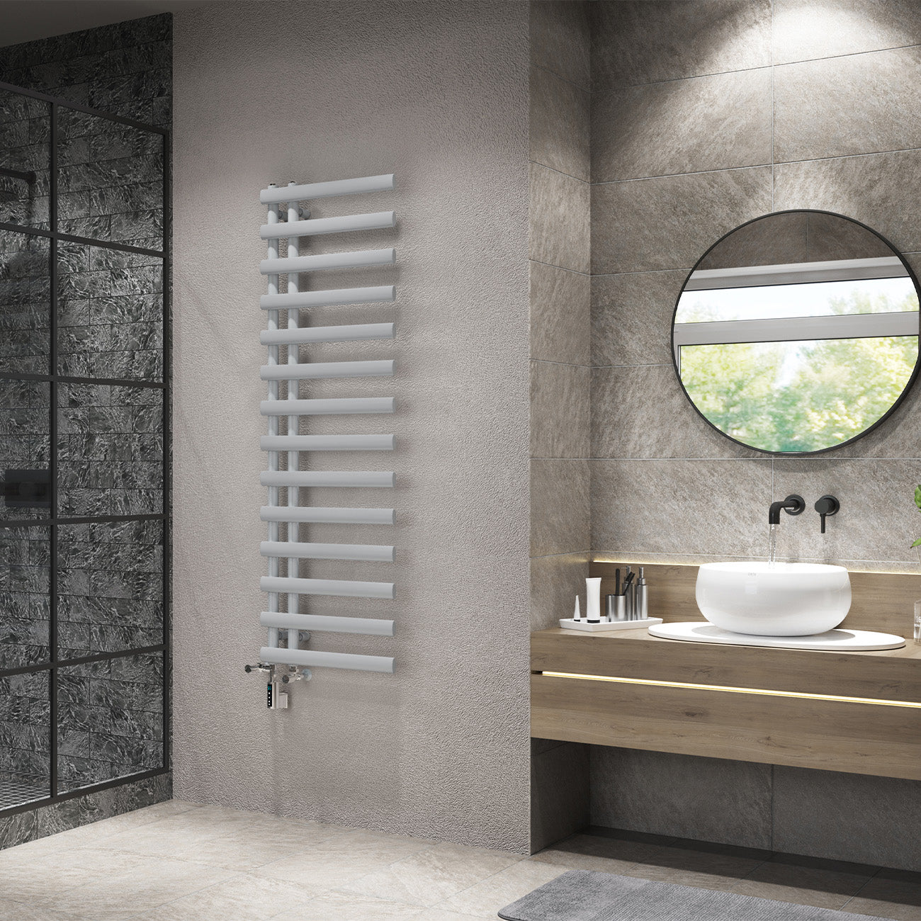 Elyan - Silver Dual Fuel Towel Rail H1592mm x W500mm Thermostatic WIFI - Image 3