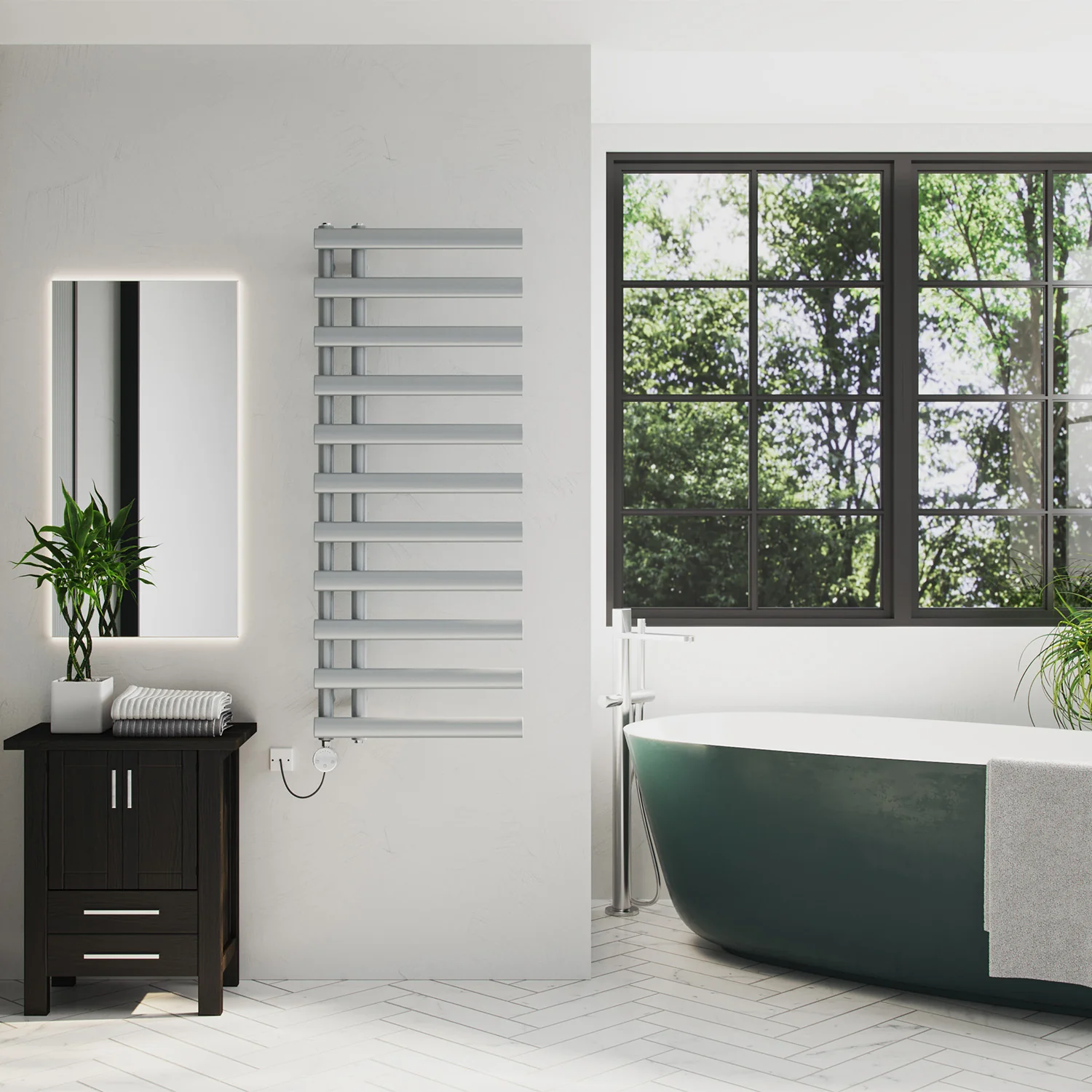 Elyan - Silver Electric Towel Rail H1238mm x W500mm 500w Thermostatic - Image 3