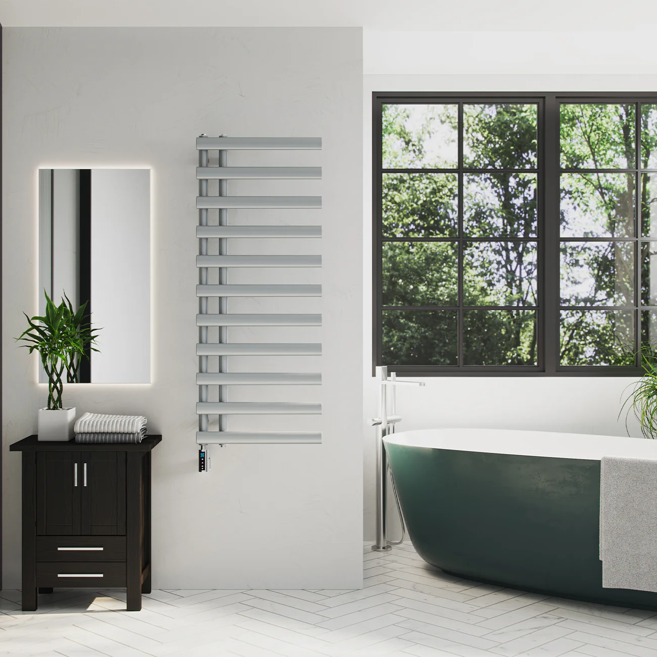Elyan - Silver Electric Towel Rail H1238mm x W500mm 500w Thermostatic WIFI - Image 3