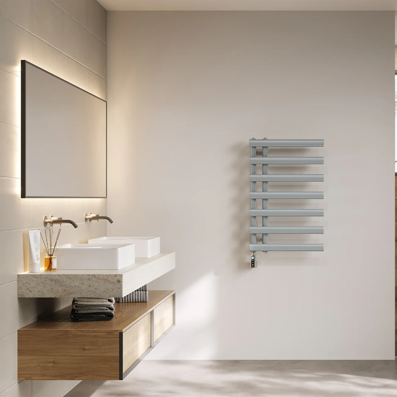 Elyan - Silver Electric Towel Rail H766mm x W500mm 300w Thermostatic WIFI - Image 3