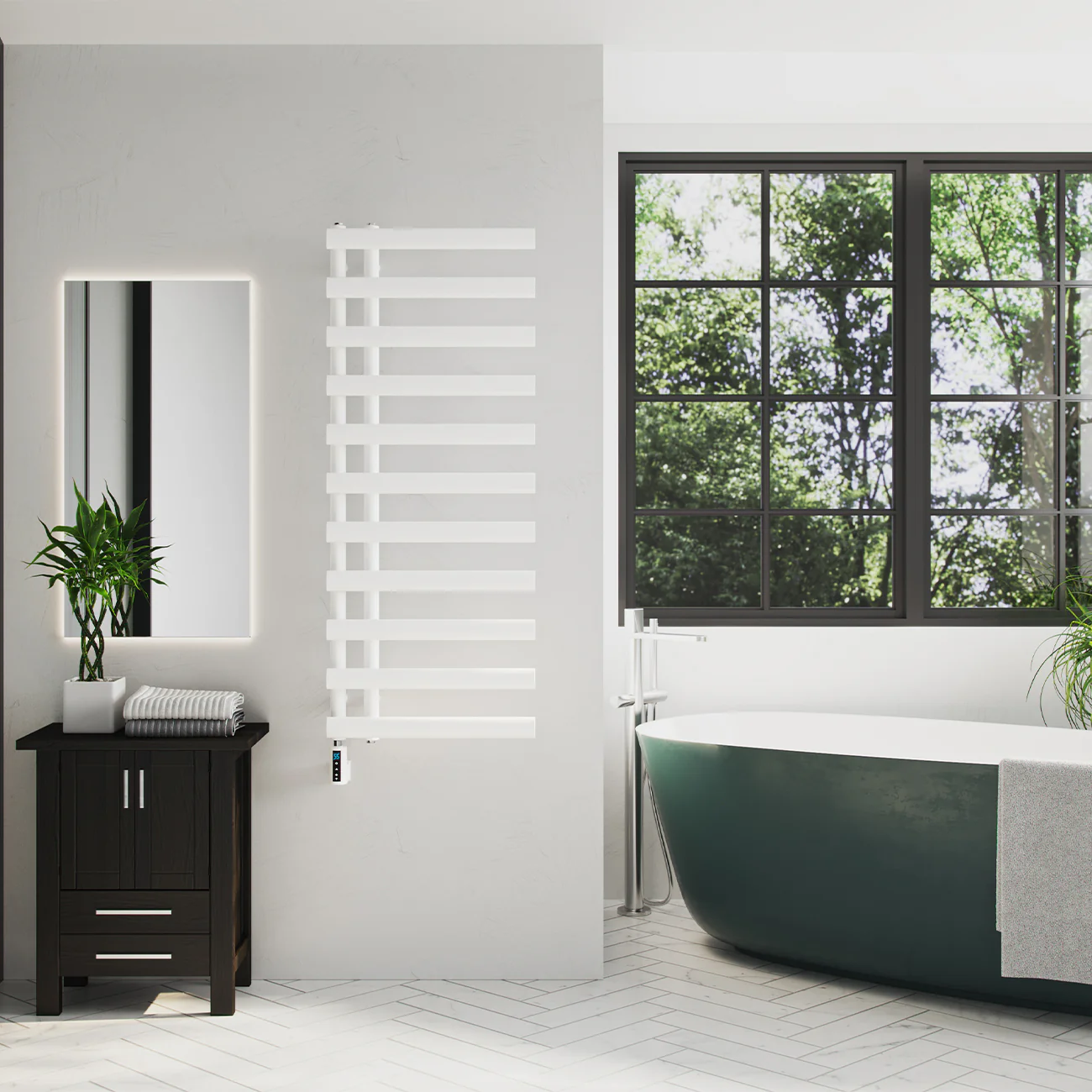 Elyan - White Electric Towel Rail H1238mm x W500mm 500w Thermostatic WIFI - Image 3