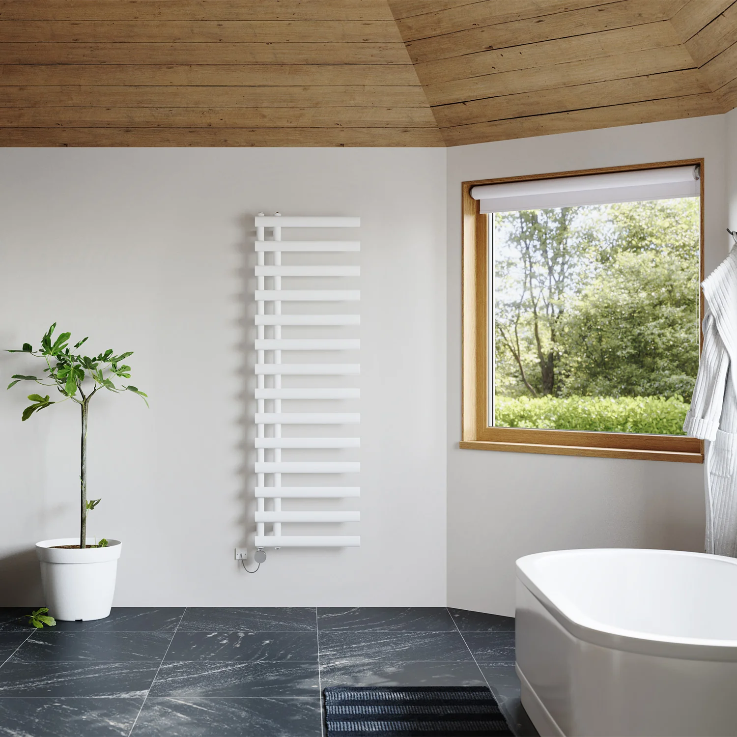 Elyan - White Electric Towel Rail H1592mm x W500mm 700w Thermostatic - Image 3