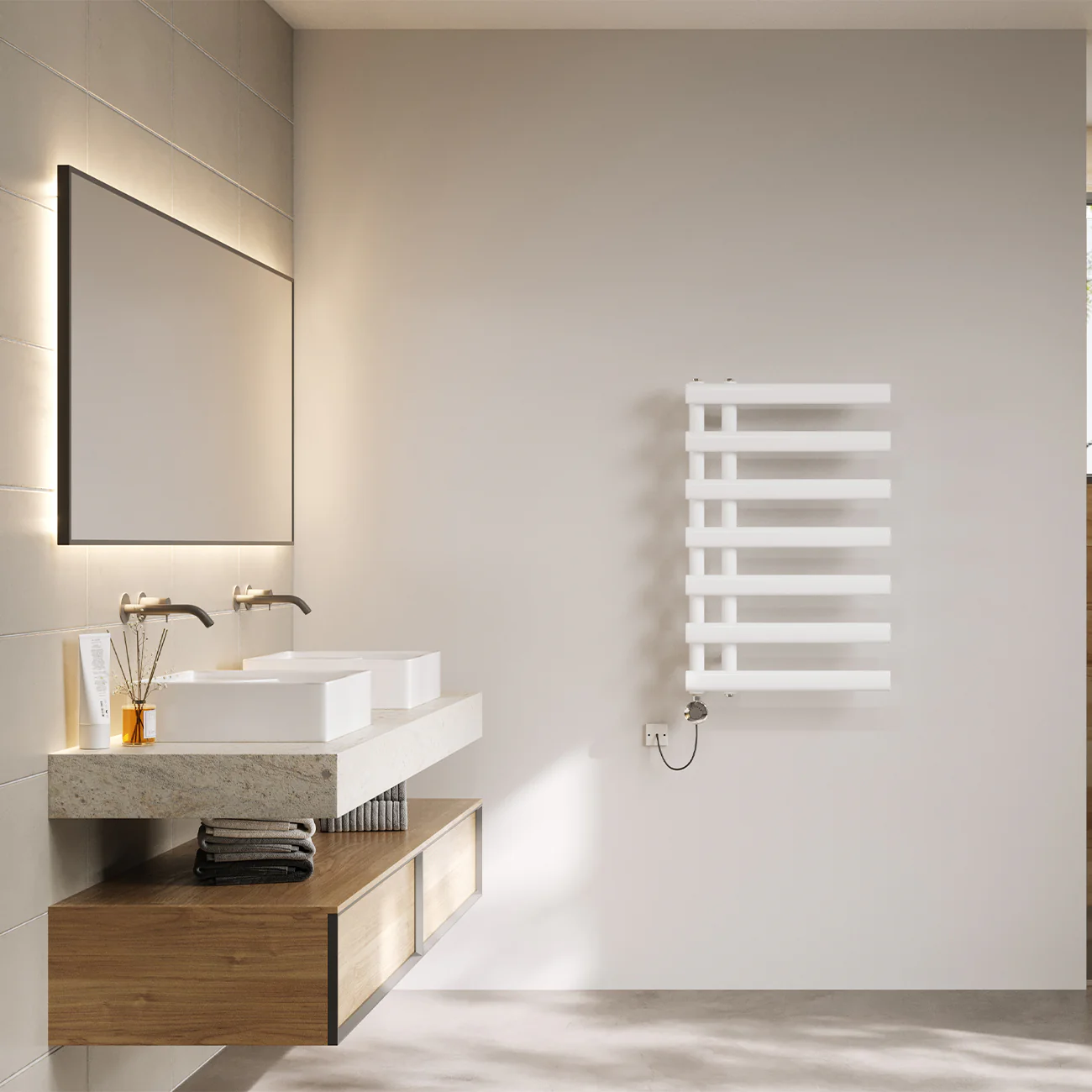 Elyan - White Electric Towel Rail H766mm x W500mm 300w Thermostatic - Image 2