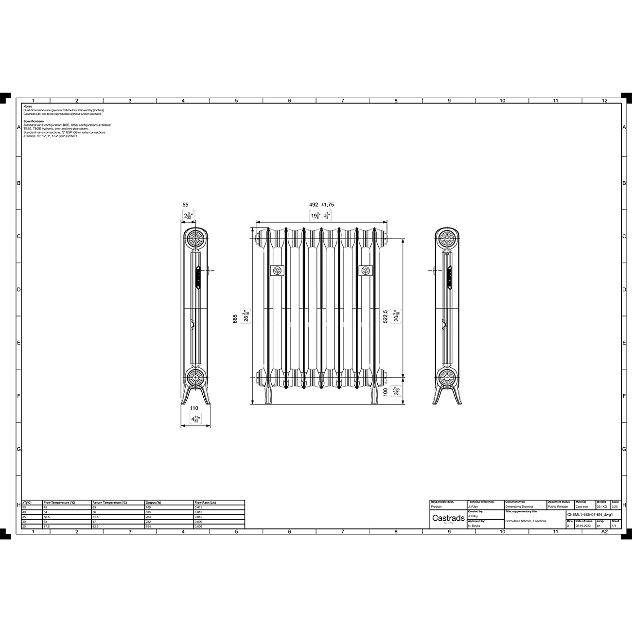 Emmeline I - Anthracite Cast Iron Column Radiator H665mm x W496mm 1 Column - Floor Standing - Image 3