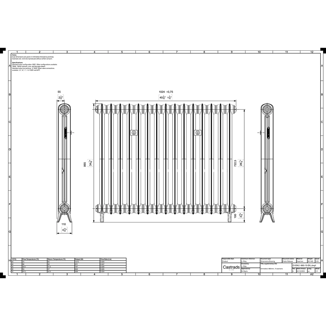 Emmeline I - Astral Grey Dark Cast Iron Column Radiator H865mm x W1028mm 1 Column - Floor Standing - Image 3