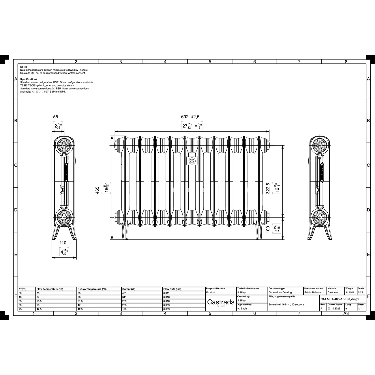Emmeline I - Astral Grey Mid Cast Iron Column Radiator H465mm x W695mm 1 Column - Floor Standing - Image 3