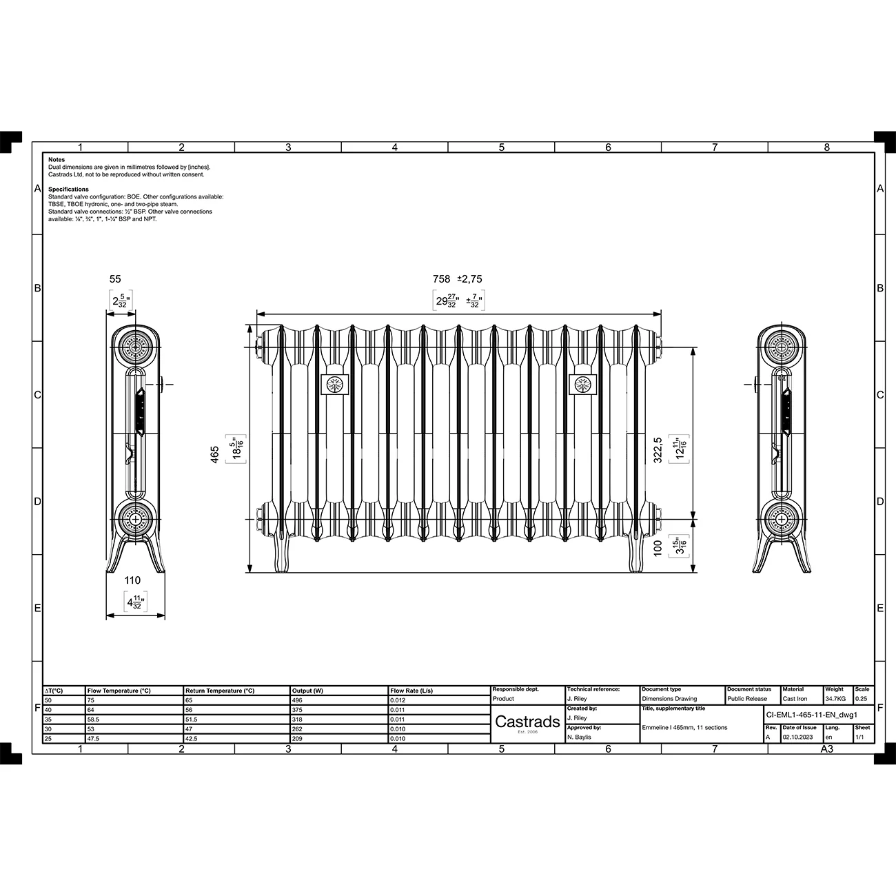 Emmeline I - Astral Grey Mid Cast Iron Column Radiator H465mm x W762mm 1 Column - Floor Standing - Image 3
