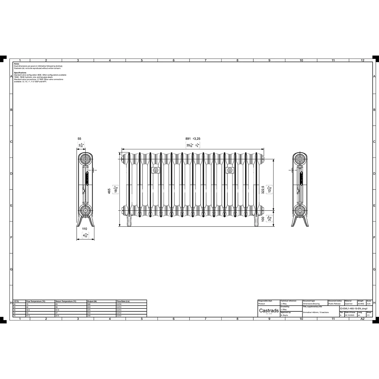 Emmeline I - Black Iron Cast Iron Column Radiator H465mm x W895mm 1 Column - Floor Standing - Image 4