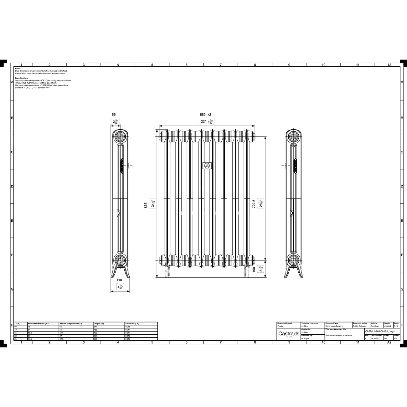 Emmeline I - Black Iron Cast Iron Column Radiator H865mm x W562mm 1 Column - Floor Standing - Image 4