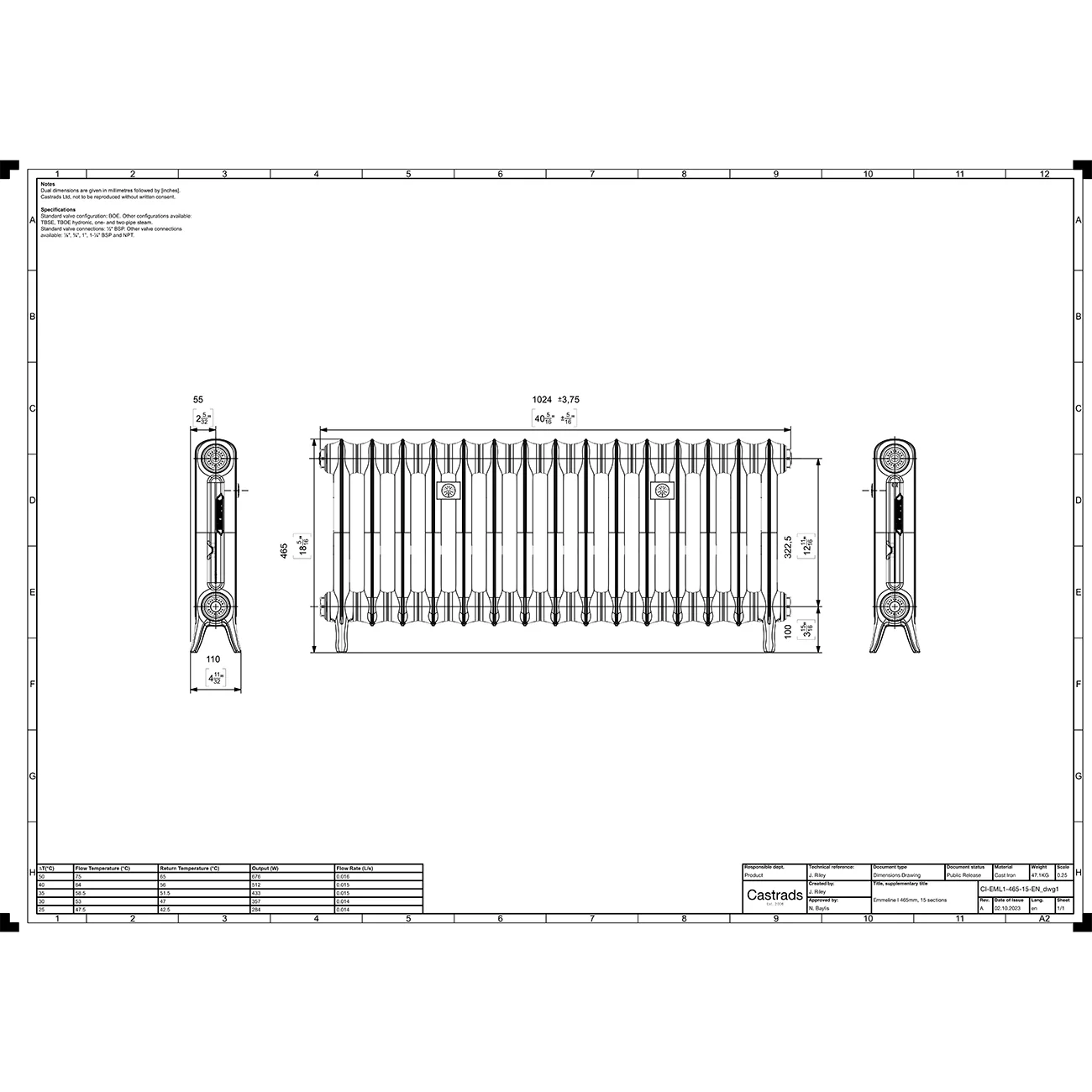 Emmeline I - Ceramic White Cast Iron Column Radiator H465mm x W1028mm 1 Column - Floor Standing - Image 3