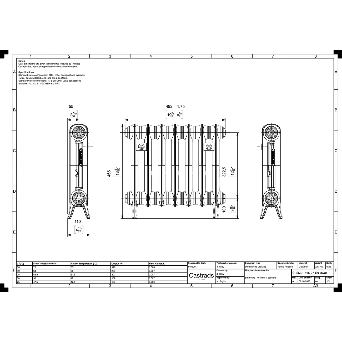 Emmeline I - Ceramic White Cast Iron Column Radiator H465mm x W496mm 1 Column - Floor Standing - Image 3