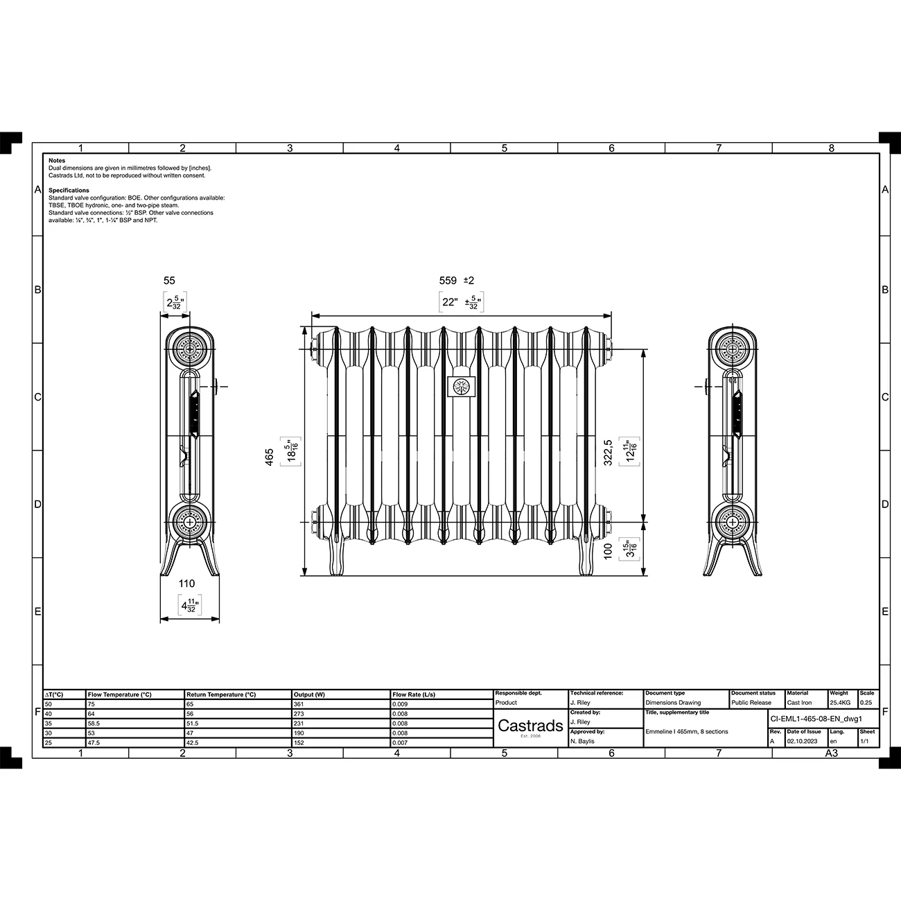Emmeline I - Ceramic White Cast Iron Column Radiator H465mm x W562mm 1 Column - Floor Standing - Image 3