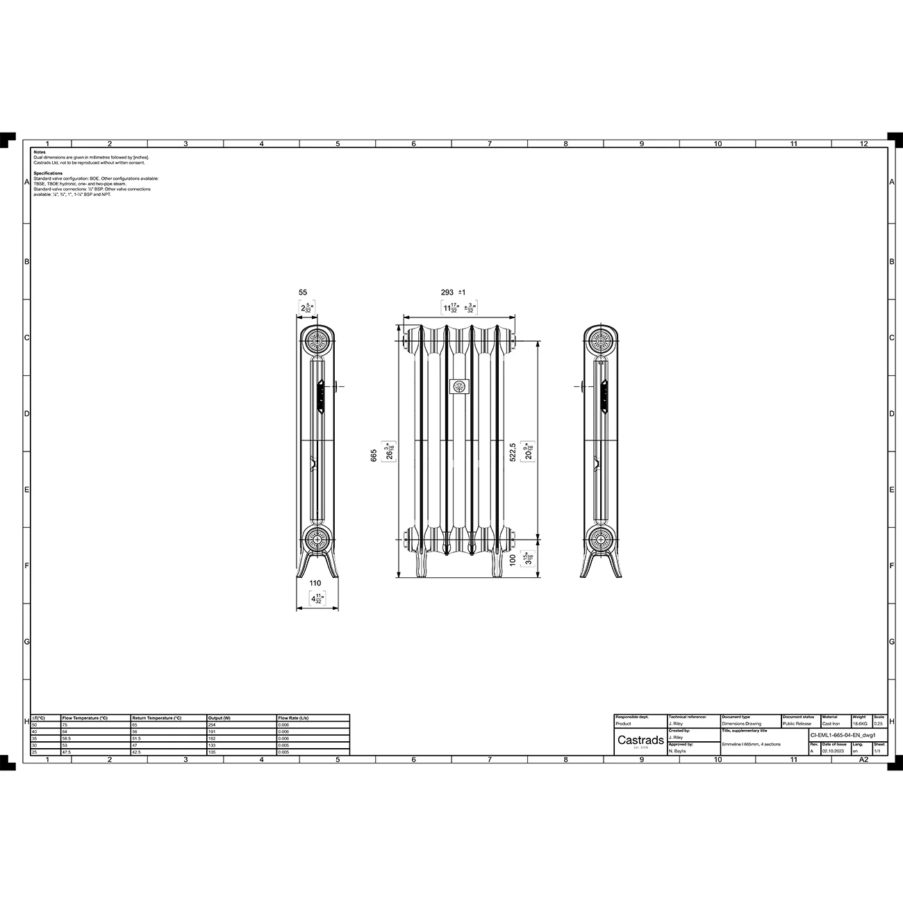 Emmeline I - Ceramic White Cast Iron Column Radiator H665mm x W296mm 1 Column - Floor Standing - Image 3
