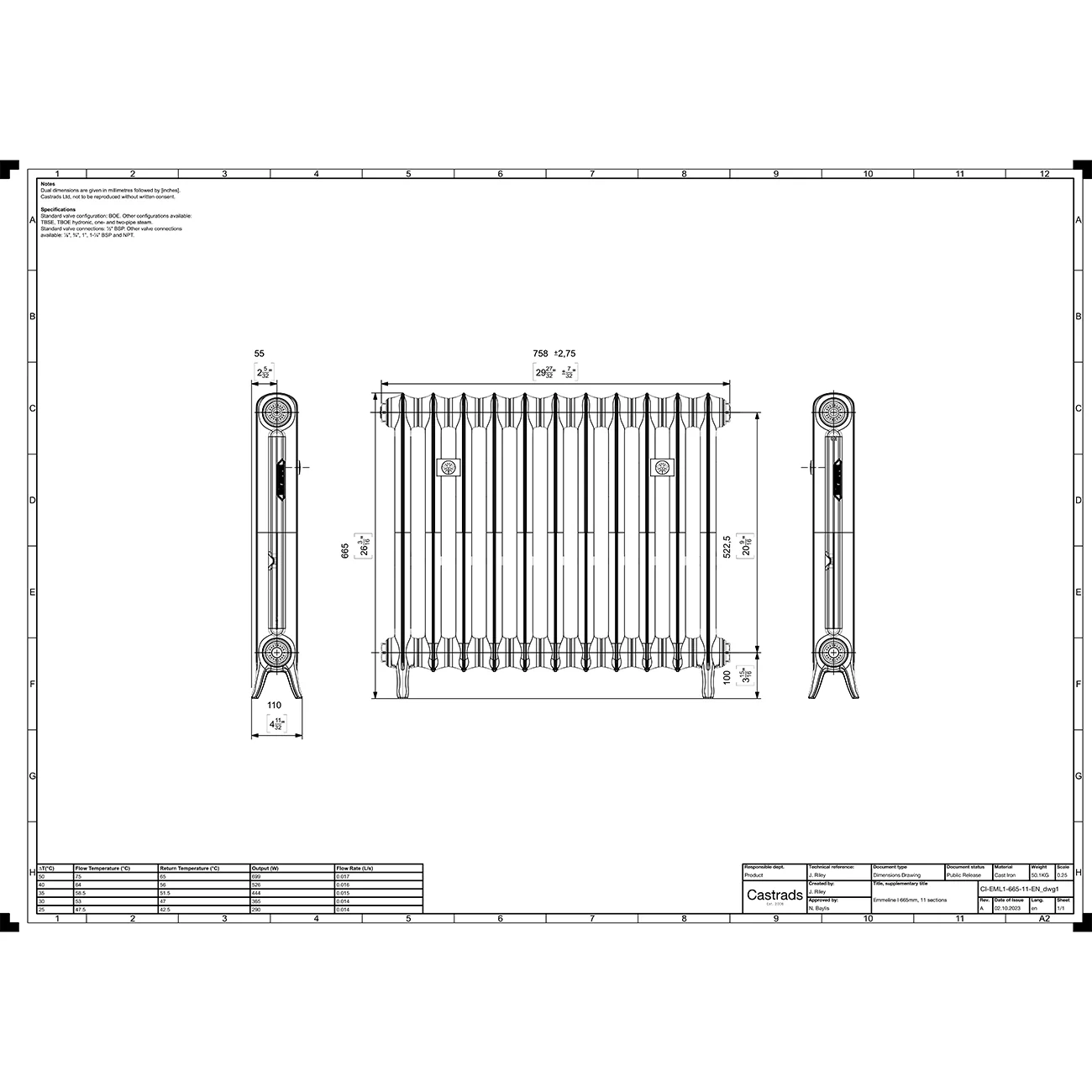 Emmeline I - Ceramic White Cast Iron Column Radiator H665mm x W762mm 1 Column - Floor Standing - Image 3