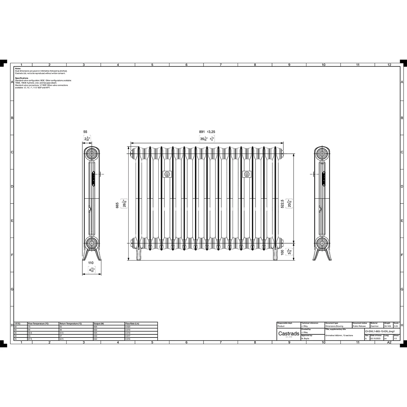 Emmeline I - Ceramic White Cast Iron Column Radiator H665mm x W895mm 1 Column - Floor Standing - Image 3