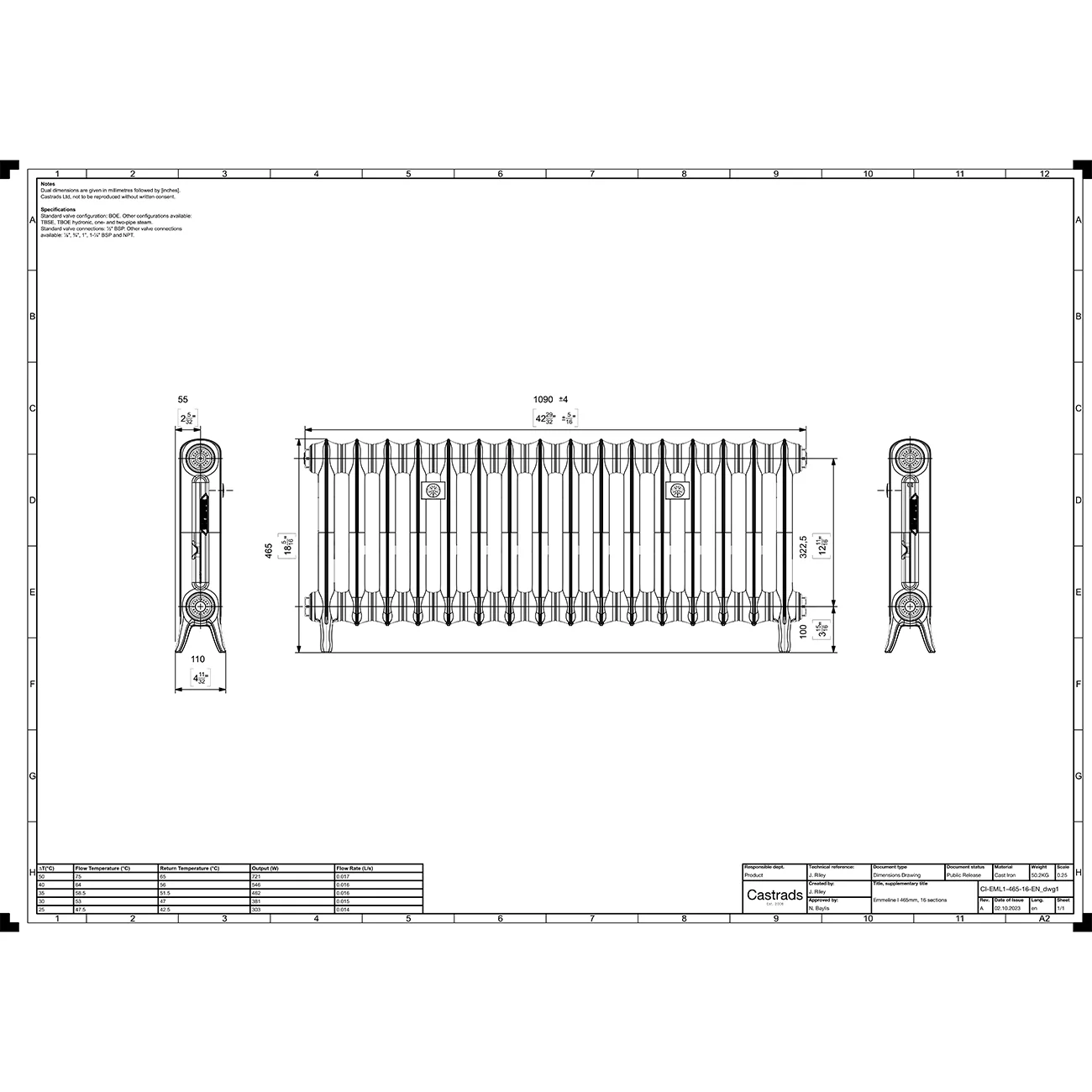 Emmeline I - Grey Bronze Cast Iron Column Radiator H465mm x W1094mm 1 Column - Floor Standing - Image 4