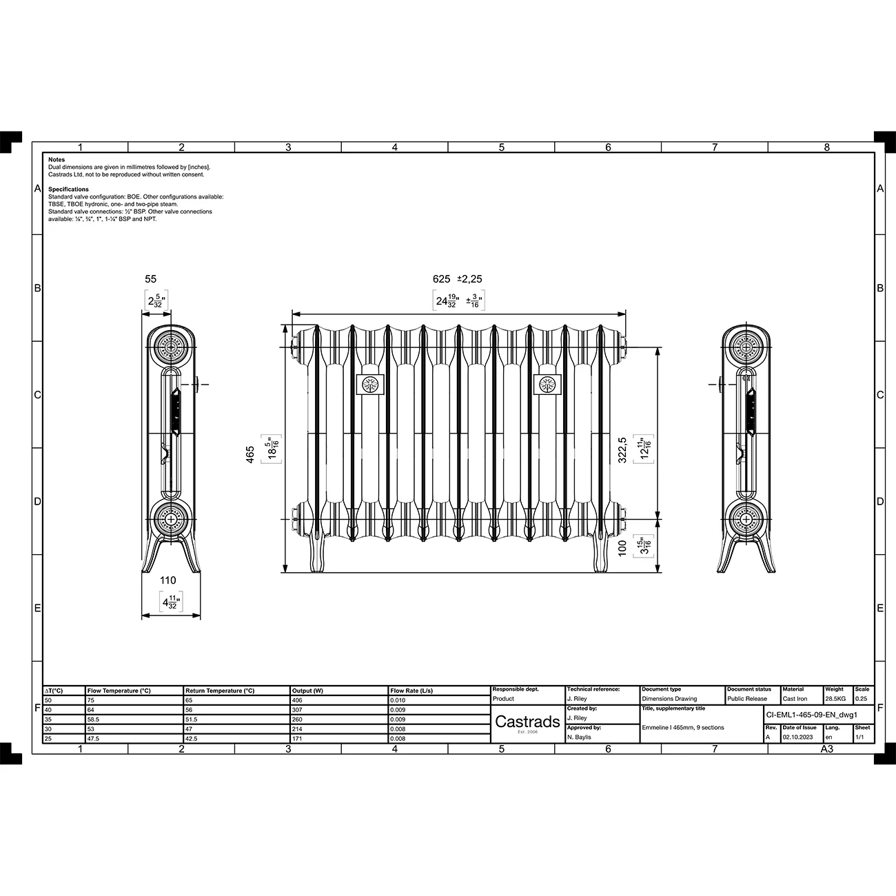 Emmeline I - Grey Bronze Cast Iron Column Radiator H465mm x W629mm 1 Column - Floor Standing - Image 4
