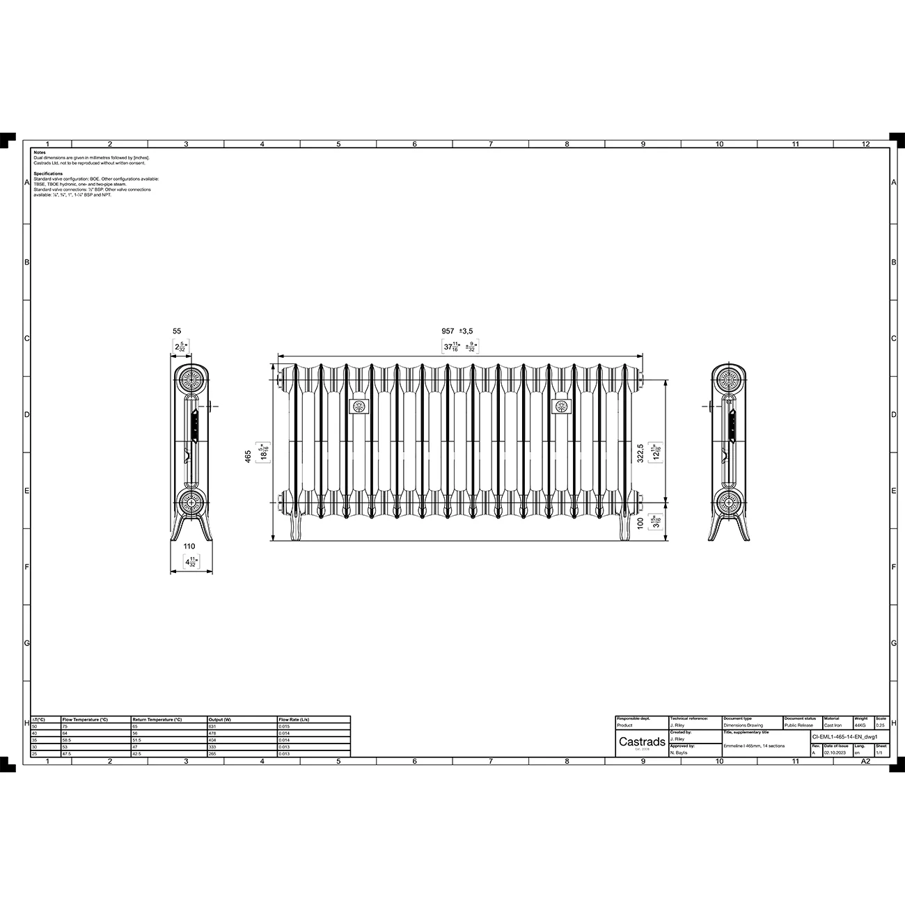 Emmeline I - Grey Bronze Cast Iron Column Radiator H465mm x W961mm 1 Column - Floor Standing - Image 4