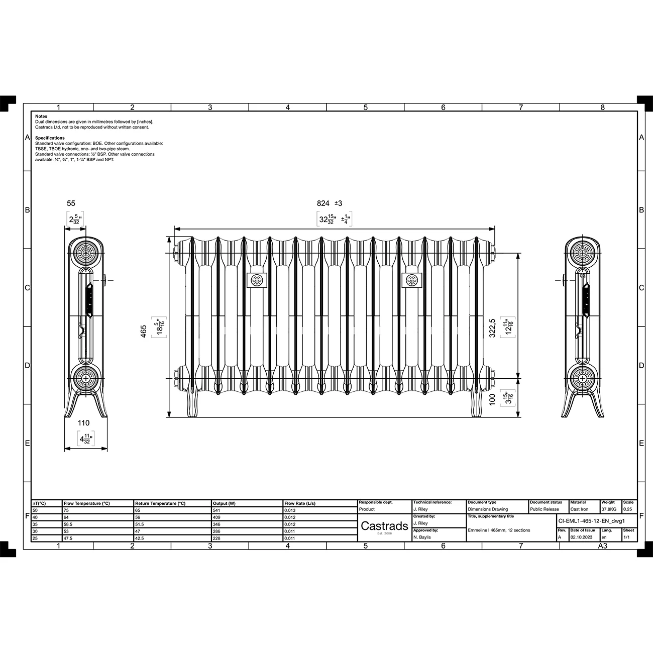 Emmeline I - Matt Black Cast Iron Column Radiator H465mm x W828mm 1 Column - Floor Standing - Image 4