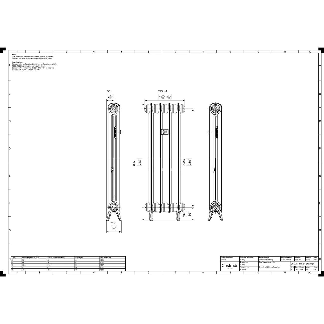 Emmeline I - Pebble Grey Cast Iron Column Radiator H865mm x W296mm 1 Column - Floor Standing - Image 3