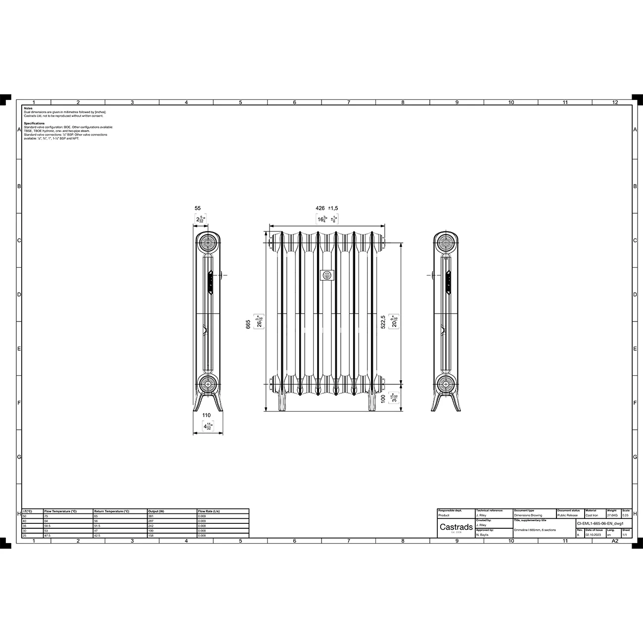 Emmeline I - Pencil Grey Cast Iron Column Radiator H665mm x W429mm 1 Column - Floor Standing - Image 3