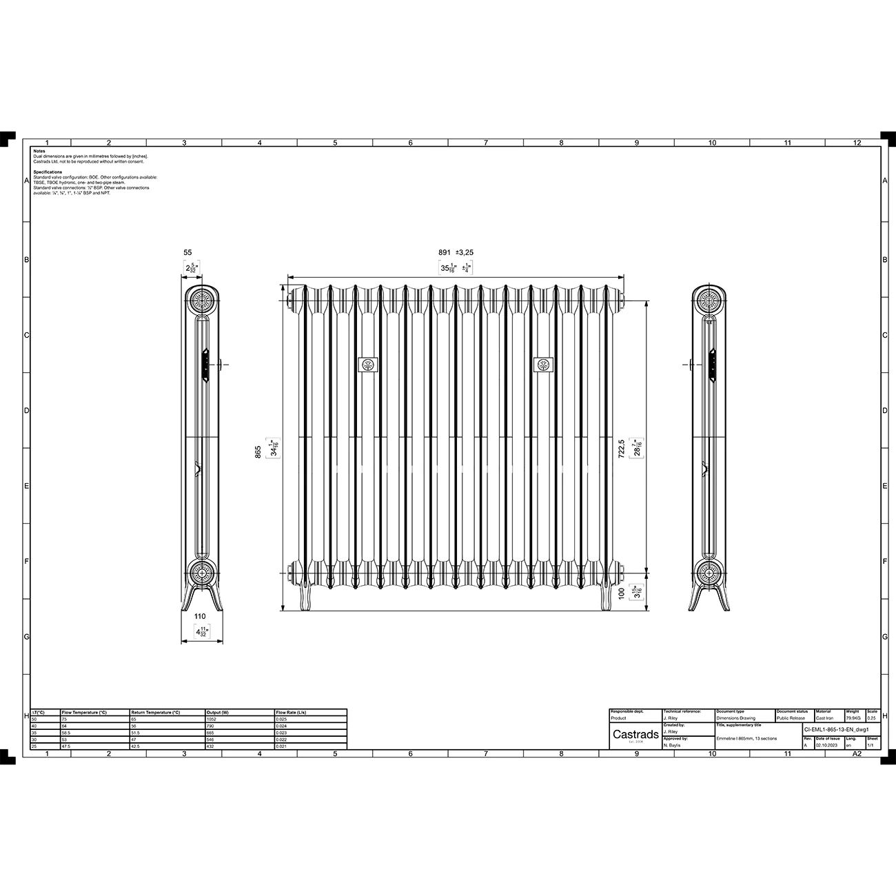 Emmeline I - Pencil Grey Cast Iron Column Radiator H865mm x W895mm 1 Column - Floor Standing - Image 3